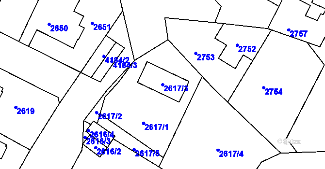Parcela st. 2617/3 v KÚ Roudnice nad Labem, Katastrální mapa