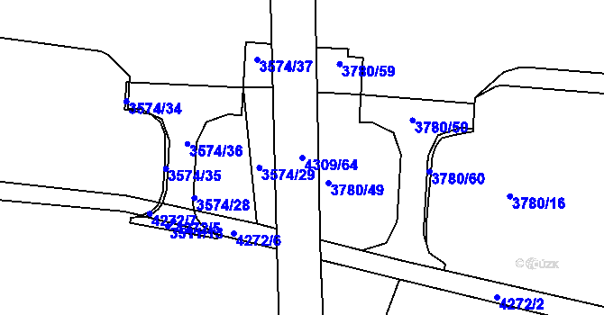 Parcela st. 4309/64 v KÚ Roudnice nad Labem, Katastrální mapa