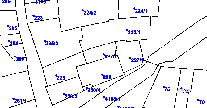 Parcela st. 227/2 v KÚ Roudnice nad Labem, Katastrální mapa
