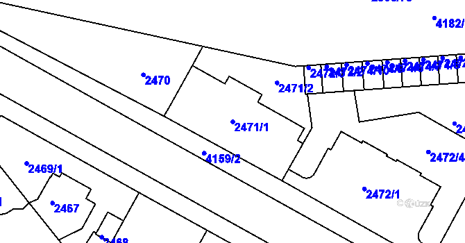 Parcela st. 2471/1 v KÚ Roudnice nad Labem, Katastrální mapa