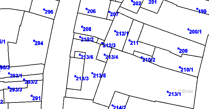 Parcela st. 213/4 v KÚ Roudnice nad Labem, Katastrální mapa
