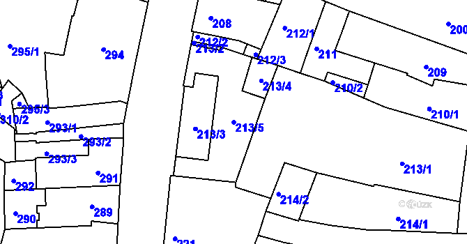 Parcela st. 213/5 v KÚ Roudnice nad Labem, Katastrální mapa