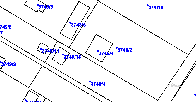 Parcela st. 3748/4 v KÚ Roudnice nad Labem, Katastrální mapa
