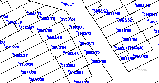 Parcela st. 3953/71 v KÚ Roudnice nad Labem, Katastrální mapa
