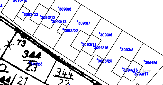 Parcela st. 3093/14 v KÚ Roudnice nad Labem, Katastrální mapa
