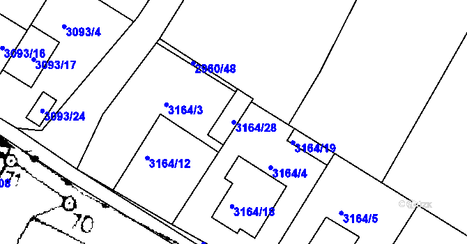 Parcela st. 3164/28 v KÚ Roudnice nad Labem, Katastrální mapa