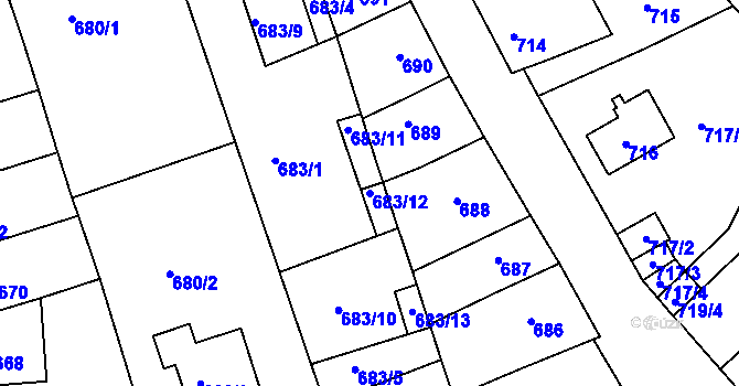 Parcela st. 683/12 v KÚ Roudnice nad Labem, Katastrální mapa