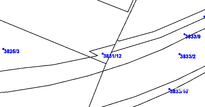 Parcela st. 3831/12 v KÚ Roudnice nad Labem, Katastrální mapa