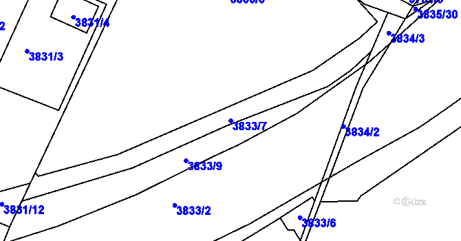 Parcela st. 3833/7 v KÚ Roudnice nad Labem, Katastrální mapa