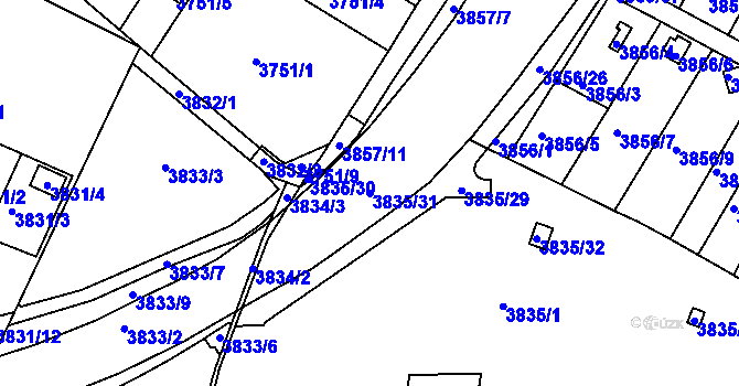 Parcela st. 3835/31 v KÚ Roudnice nad Labem, Katastrální mapa
