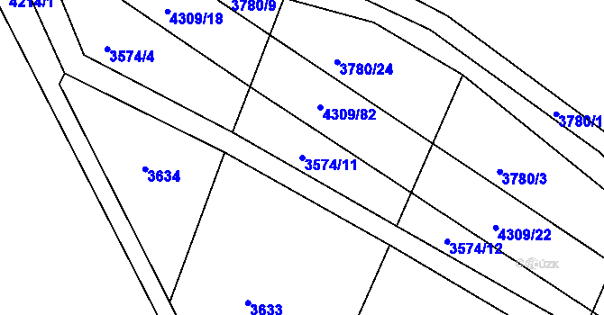 Parcela st. 3574/11 v KÚ Roudnice nad Labem, Katastrální mapa