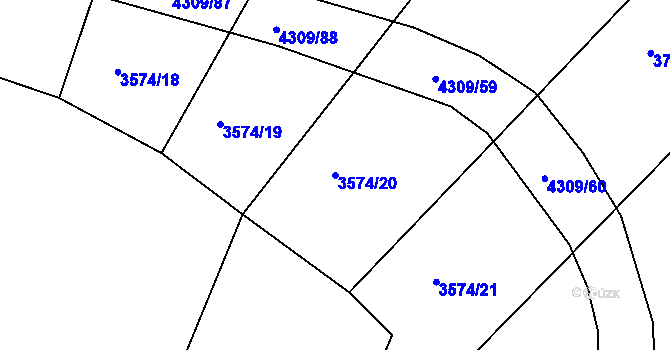 Parcela st. 3574/20 v KÚ Roudnice nad Labem, Katastrální mapa