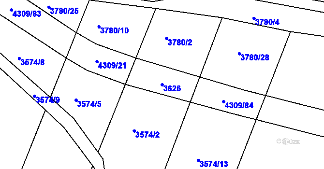 Parcela st. 3626 v KÚ Roudnice nad Labem, Katastrální mapa