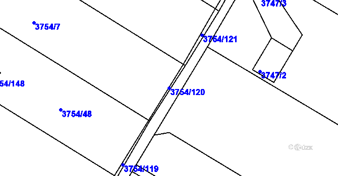 Parcela st. 3754/120 v KÚ Roudnice nad Labem, Katastrální mapa