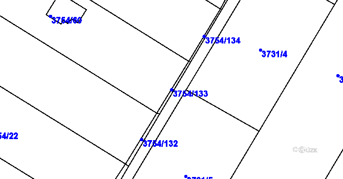 Parcela st. 3754/133 v KÚ Roudnice nad Labem, Katastrální mapa