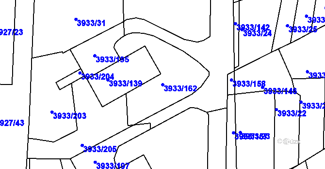 Parcela st. 3933/162 v KÚ Roudnice nad Labem, Katastrální mapa