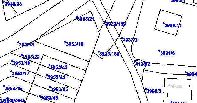 Parcela st. 3933/168 v KÚ Roudnice nad Labem, Katastrální mapa
