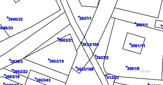 Parcela st. 3933/169 v KÚ Roudnice nad Labem, Katastrální mapa