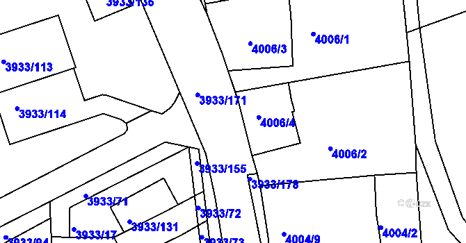 Parcela st. 3933/174 v KÚ Roudnice nad Labem, Katastrální mapa