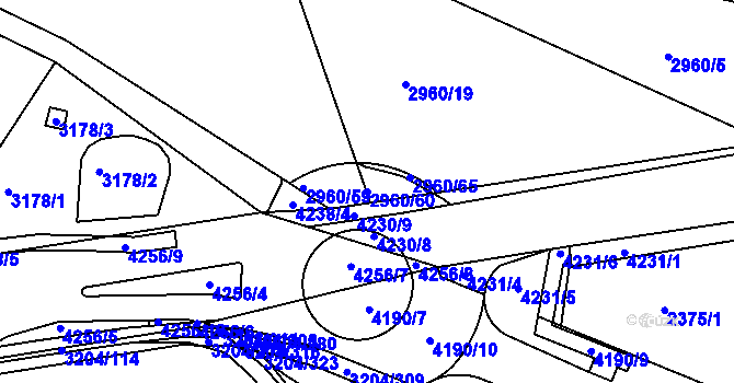 Parcela st. 2960/60 v KÚ Roudnice nad Labem, Katastrální mapa