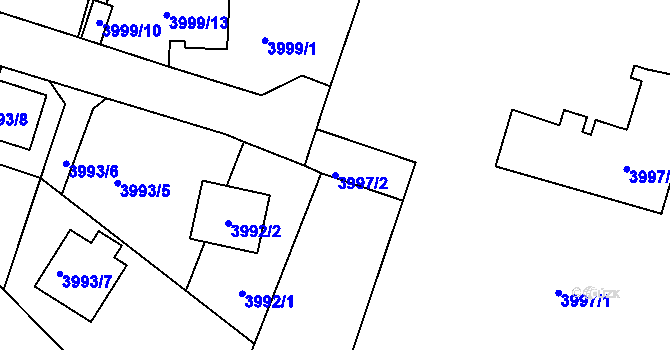 Parcela st. 3997/2 v KÚ Roudnice nad Labem, Katastrální mapa