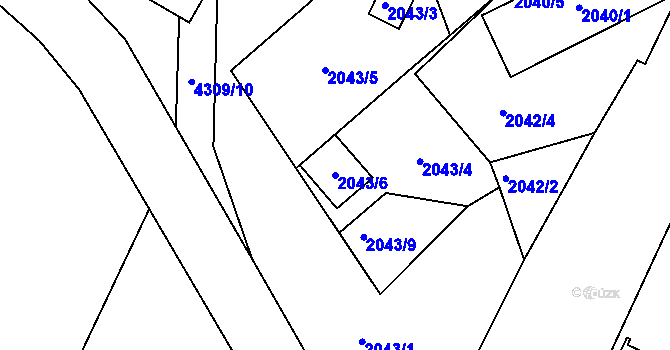 Parcela st. 2043/6 v KÚ Roudnice nad Labem, Katastrální mapa