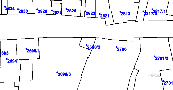 Parcela st. 2698/2 v KÚ Roudnice nad Labem, Katastrální mapa