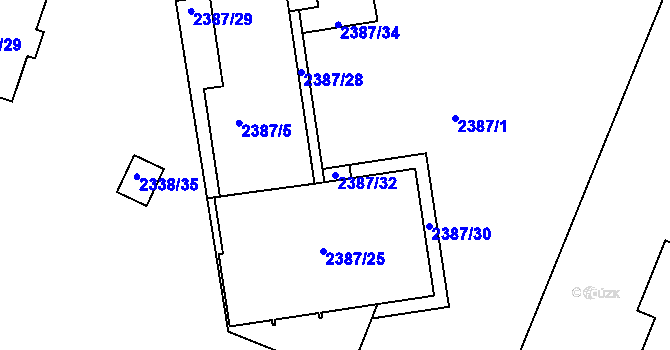 Parcela st. 2387/32 v KÚ Roudnice nad Labem, Katastrální mapa