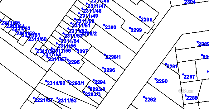 Parcela st. 2298/1 v KÚ Roudnice nad Labem, Katastrální mapa