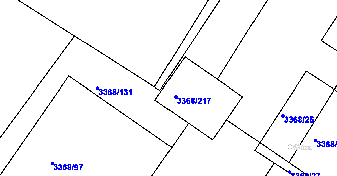 Parcela st. 3368/216 v KÚ Roudnice nad Labem, Katastrální mapa