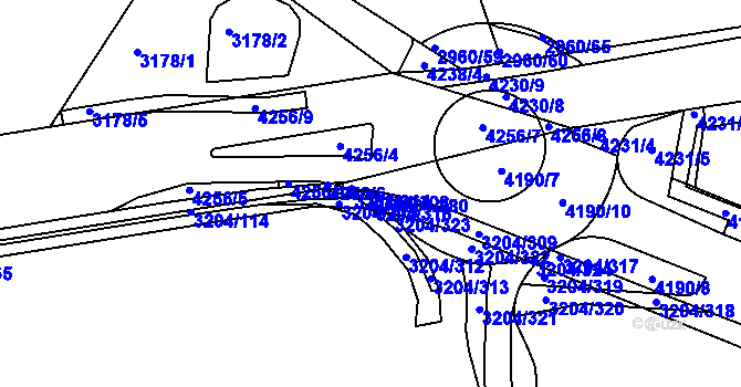 Parcela st. 3204/308 v KÚ Roudnice nad Labem, Katastrální mapa