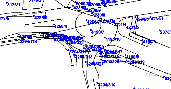 Parcela st. 3204/309 v KÚ Roudnice nad Labem, Katastrální mapa