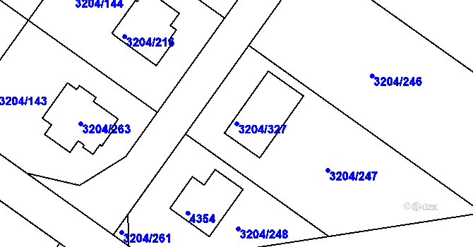 Parcela st. 3204/327 v KÚ Roudnice nad Labem, Katastrální mapa