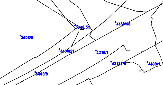 Parcela st. 3338/96 v KÚ Roudnice nad Labem, Katastrální mapa