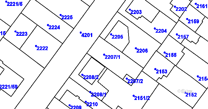 Parcela st. 2207/1 v KÚ Roudnice nad Labem, Katastrální mapa