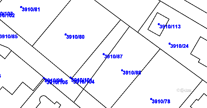 Parcela st. 3910/87 v KÚ Roudnice nad Labem, Katastrální mapa