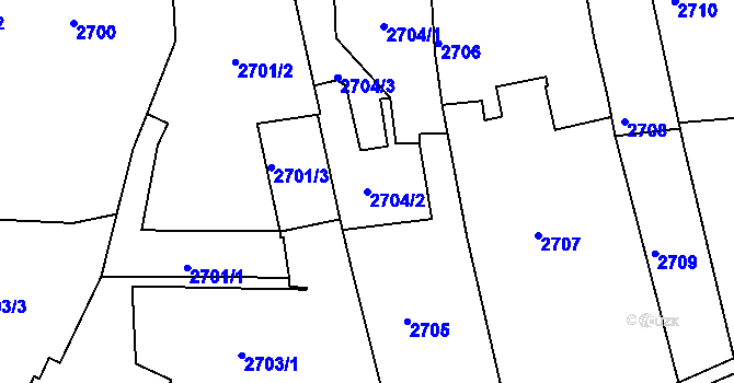 Parcela st. 2704/2 v KÚ Roudnice nad Labem, Katastrální mapa
