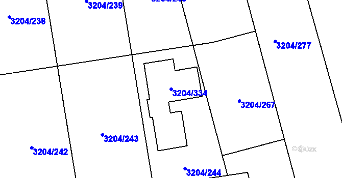 Parcela st. 3204/334 v KÚ Roudnice nad Labem, Katastrální mapa