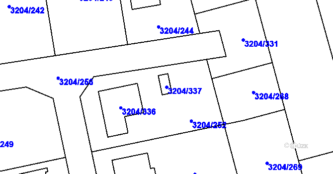 Parcela st. 3204/337 v KÚ Roudnice nad Labem, Katastrální mapa
