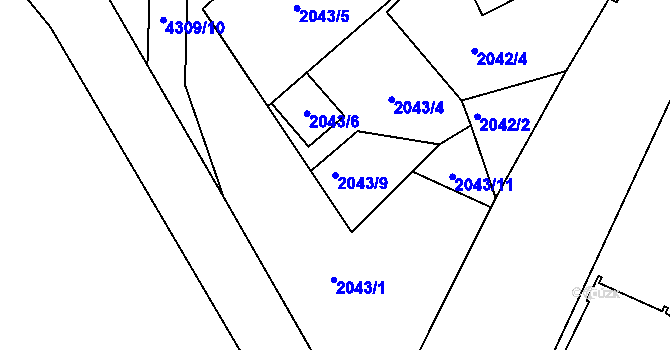 Parcela st. 2043/9 v KÚ Roudnice nad Labem, Katastrální mapa