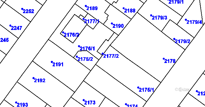 Parcela st. 2177/2 v KÚ Roudnice nad Labem, Katastrální mapa
