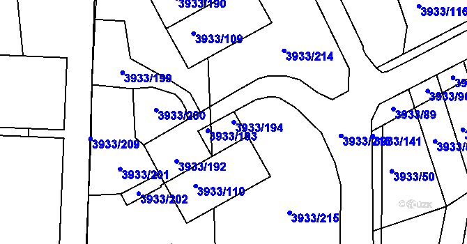 Parcela st. 3933/194 v KÚ Roudnice nad Labem, Katastrální mapa