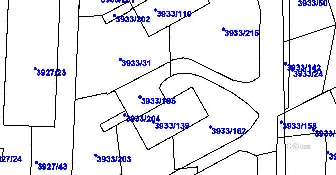 Parcela st. 3933/196 v KÚ Roudnice nad Labem, Katastrální mapa