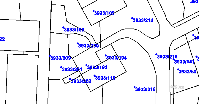 Parcela st. 3933/193 v KÚ Roudnice nad Labem, Katastrální mapa
