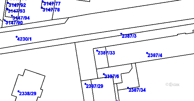 Parcela st. 2387/33 v KÚ Roudnice nad Labem, Katastrální mapa