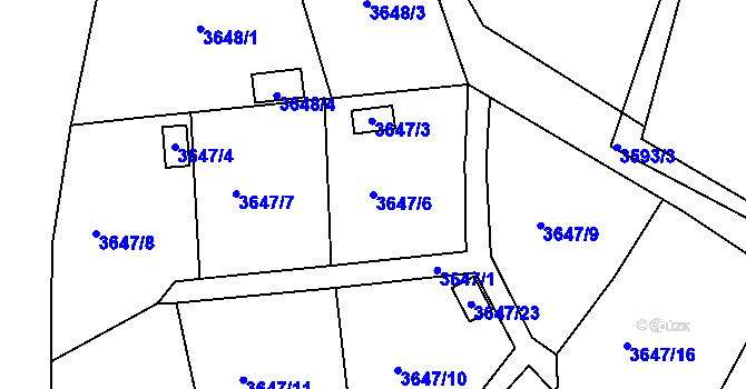 Parcela st. 3647/6 v KÚ Roudnice nad Labem, Katastrální mapa