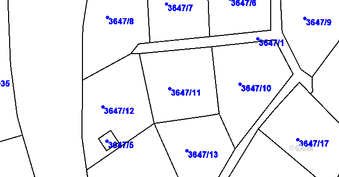 Parcela st. 3647/11 v KÚ Roudnice nad Labem, Katastrální mapa