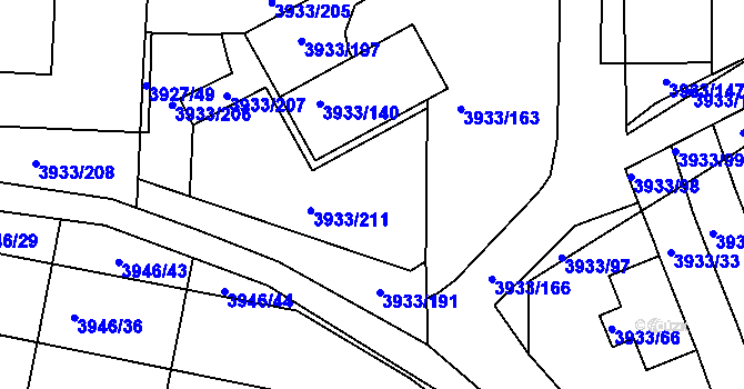 Parcela st. 3933/212 v KÚ Roudnice nad Labem, Katastrální mapa