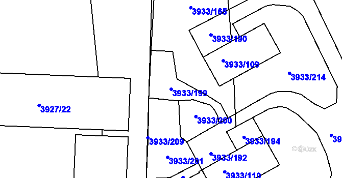 Parcela st. 3933/199 v KÚ Roudnice nad Labem, Katastrální mapa