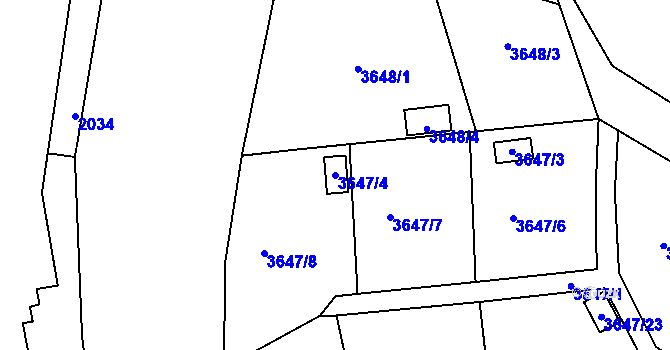 Parcela st. 3647/4 v KÚ Roudnice nad Labem, Katastrální mapa